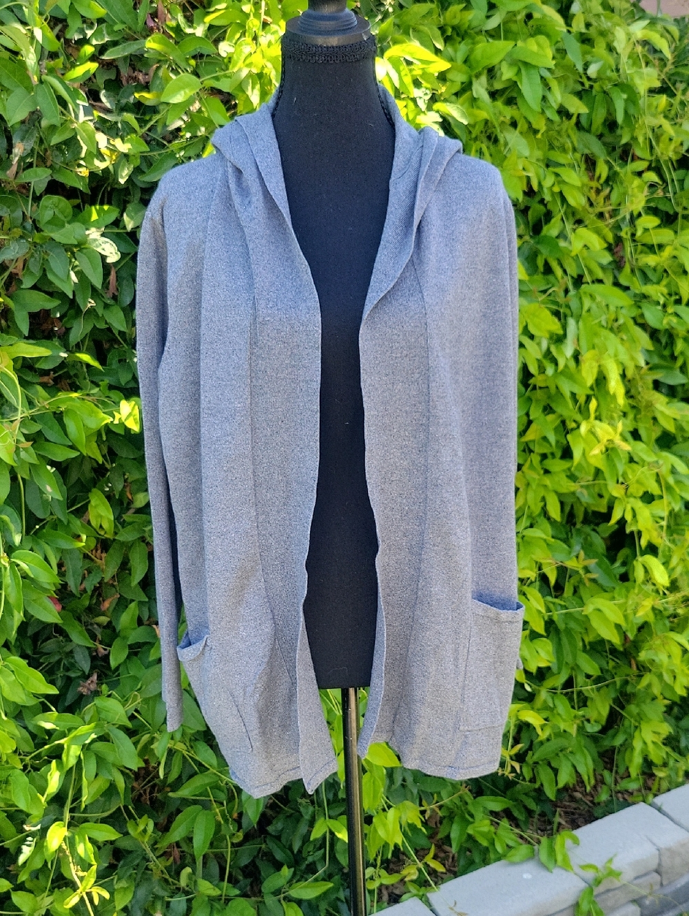 Gray Lightweight Open Cardigan With Pockets And Hood 2X